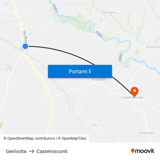 Genivolta to Castelvisconti map