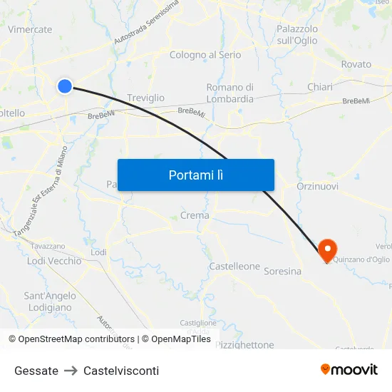 Gessate to Castelvisconti map