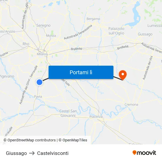 Giussago to Castelvisconti map