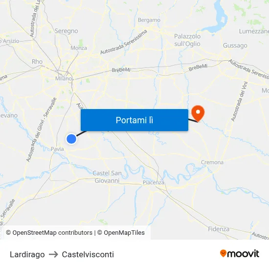 Lardirago to Castelvisconti map