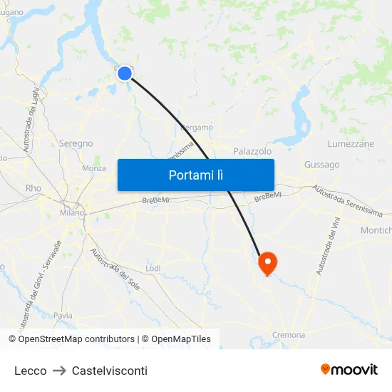 Lecco to Castelvisconti map