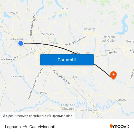 Legnano to Castelvisconti map