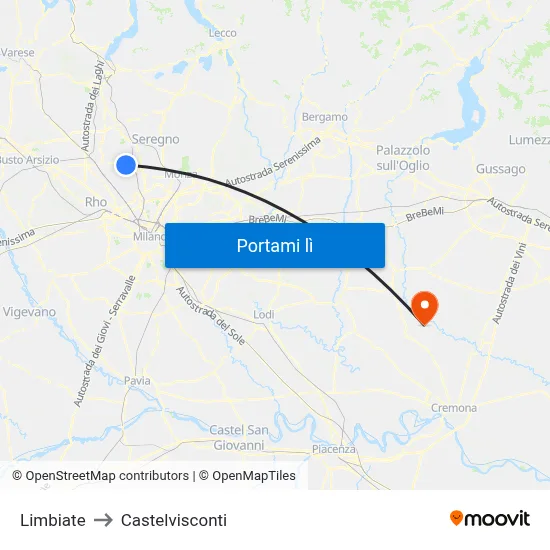 Limbiate to Castelvisconti map
