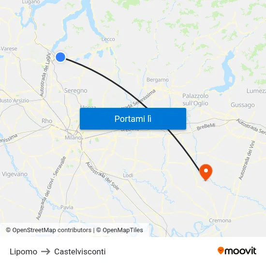 Lipomo to Castelvisconti map