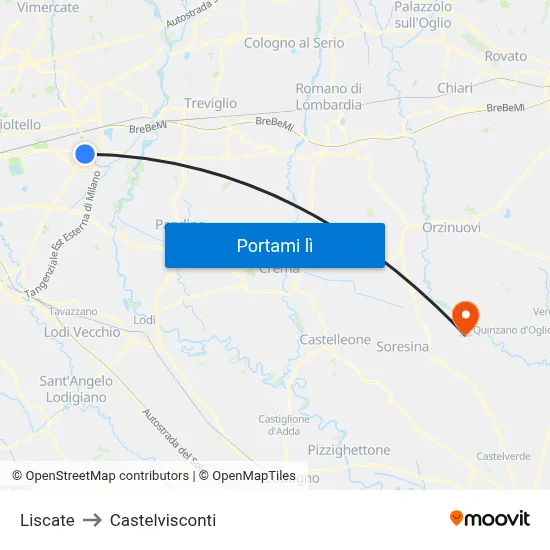 Liscate to Castelvisconti map