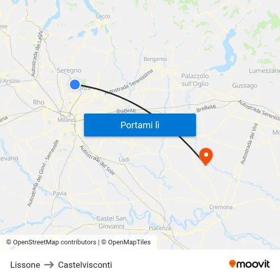 Lissone to Castelvisconti map