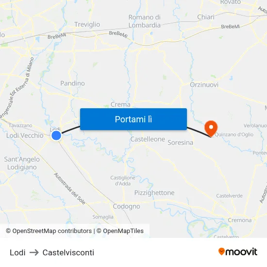 Lodi to Castelvisconti map