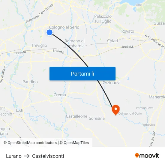 Lurano to Castelvisconti map