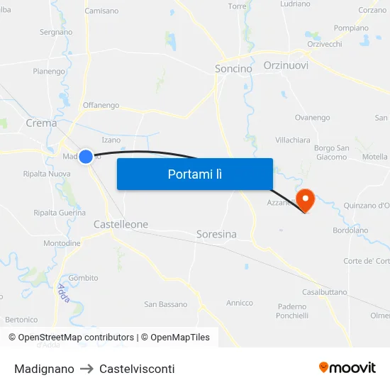 Madignano to Castelvisconti map