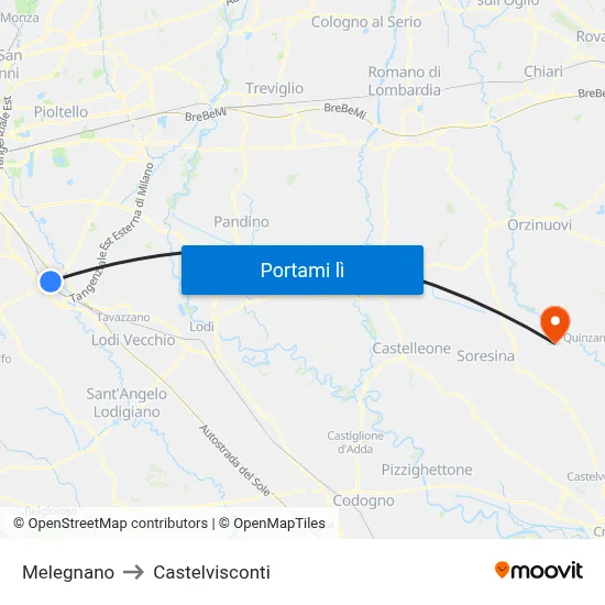Melegnano to Castelvisconti map