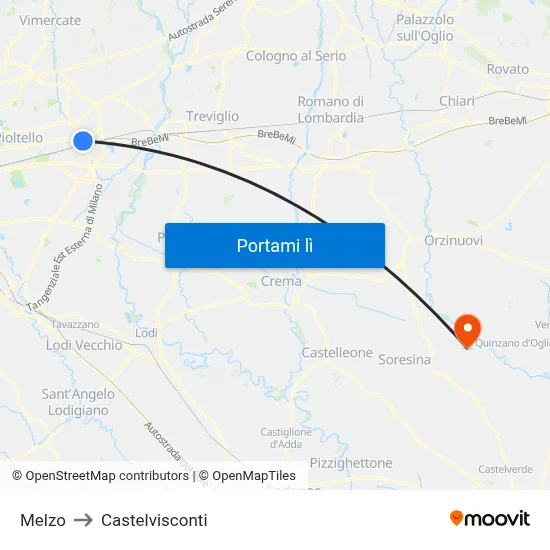 Melzo to Castelvisconti map
