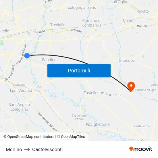 Merlino to Castelvisconti map