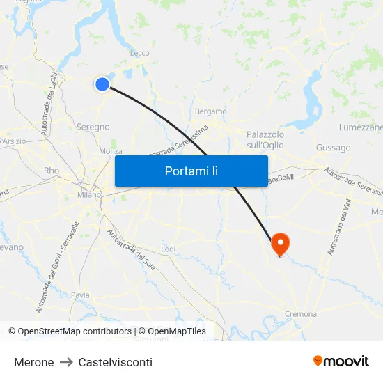 Merone to Castelvisconti map