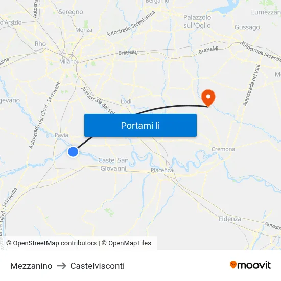Mezzanino to Castelvisconti map