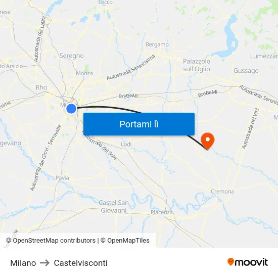 Milano to Castelvisconti map