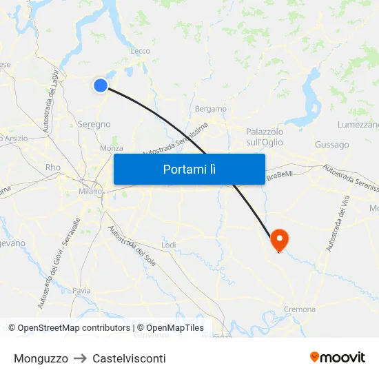 Monguzzo to Castelvisconti map