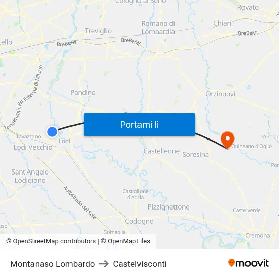 Montanaso Lombardo to Castelvisconti map