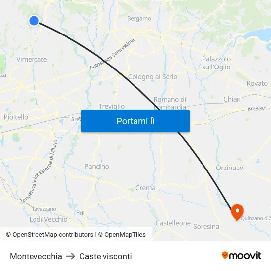 Montevecchia to Castelvisconti map