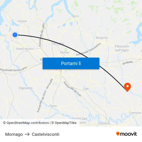 Mornago to Castelvisconti map
