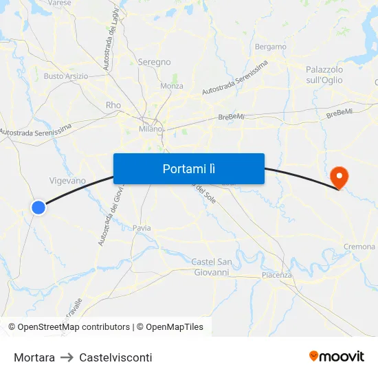 Mortara to Castelvisconti map