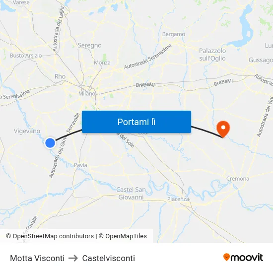 Motta Visconti to Castelvisconti map