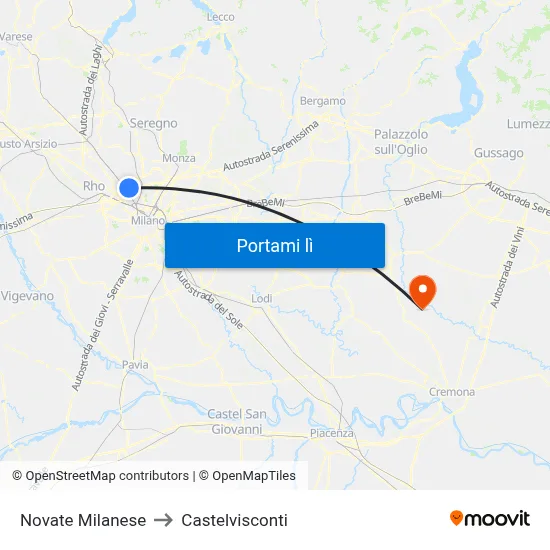 Novate Milanese to Castelvisconti map