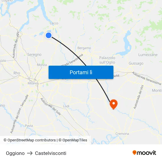 Oggiono to Castelvisconti map