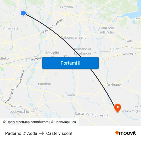 Paderno D' Adda to Castelvisconti map
