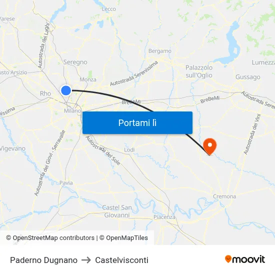 Paderno Dugnano to Castelvisconti map