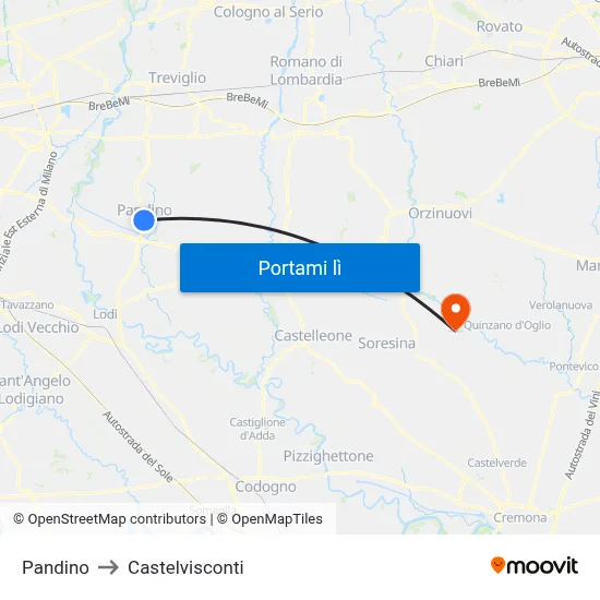 Pandino to Castelvisconti map