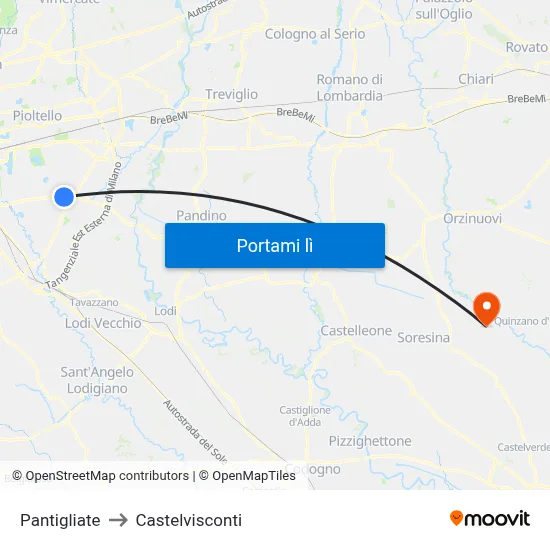 Pantigliate to Castelvisconti map