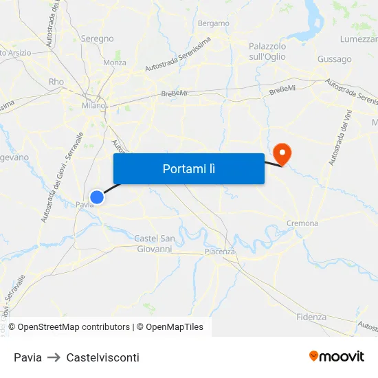 Pavia to Castelvisconti map