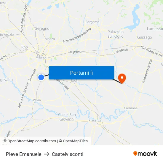 Pieve Emanuele to Castelvisconti map