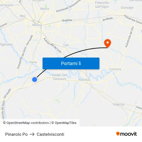 Pinarolo Po to Castelvisconti map