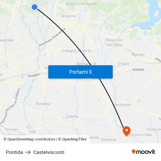 Pontida to Castelvisconti map