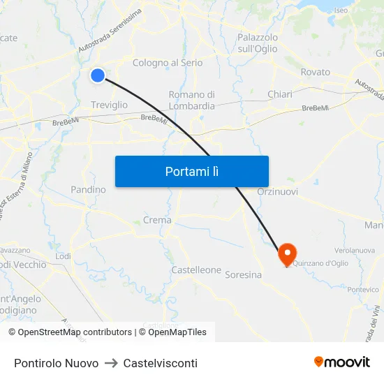 Pontirolo Nuovo to Castelvisconti map