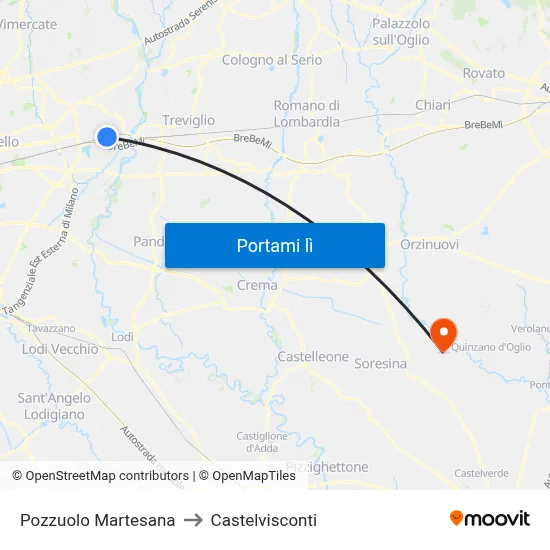 Pozzuolo Martesana to Castelvisconti map