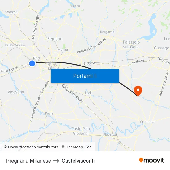Pregnana Milanese to Castelvisconti map