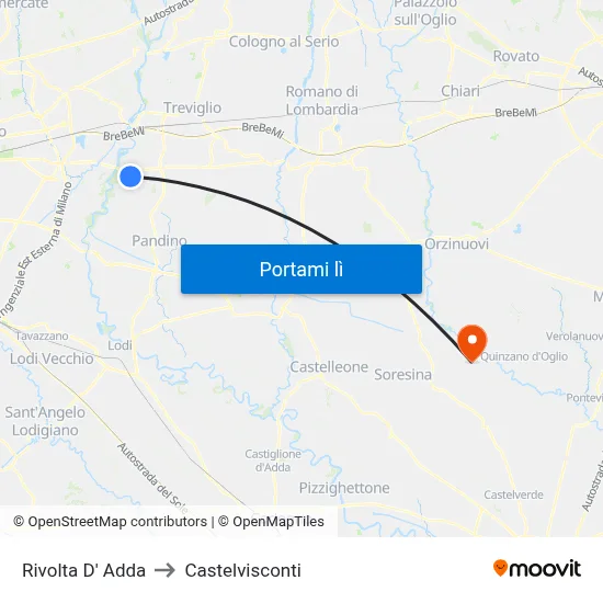Rivolta D' Adda to Castelvisconti map
