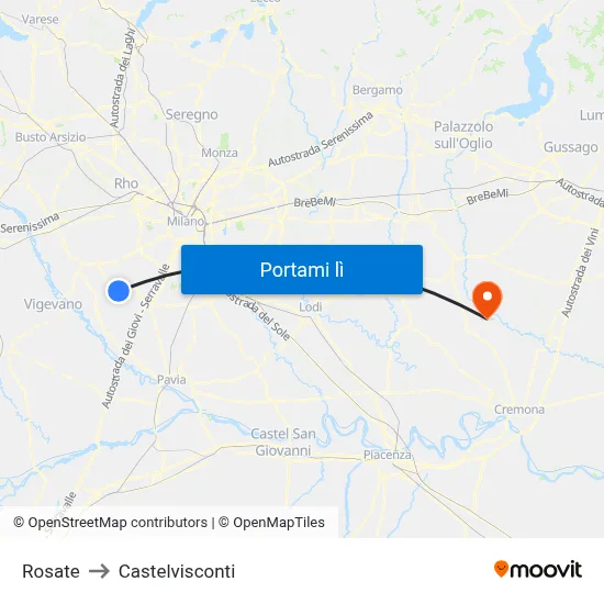 Rosate to Castelvisconti map