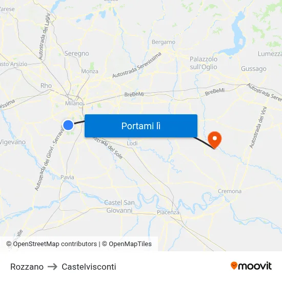 Rozzano to Castelvisconti map