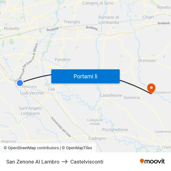 San Zenone Al Lambro to Castelvisconti map