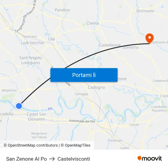 San Zenone Al Po to Castelvisconti map