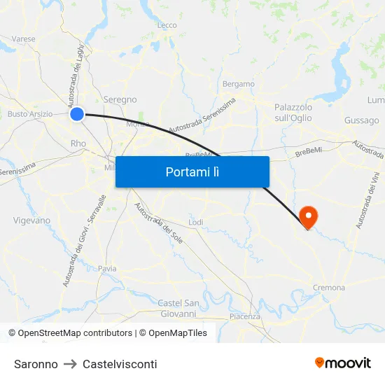 Saronno to Castelvisconti map