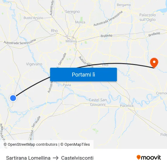 Sartirana Lomellina to Castelvisconti map