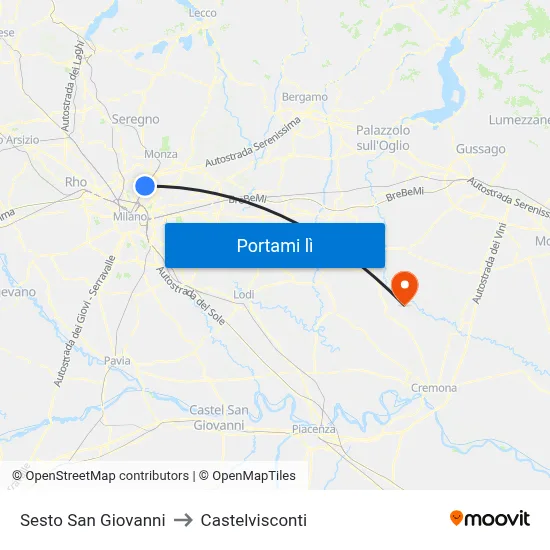 Sesto San Giovanni to Castelvisconti map