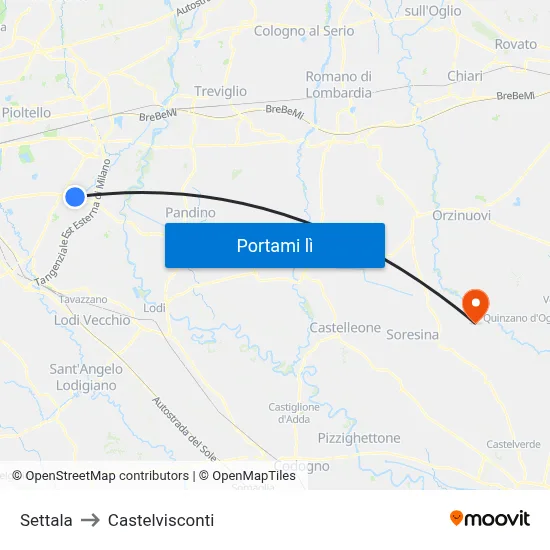 Settala to Castelvisconti map