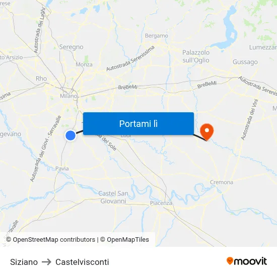 Siziano to Castelvisconti map