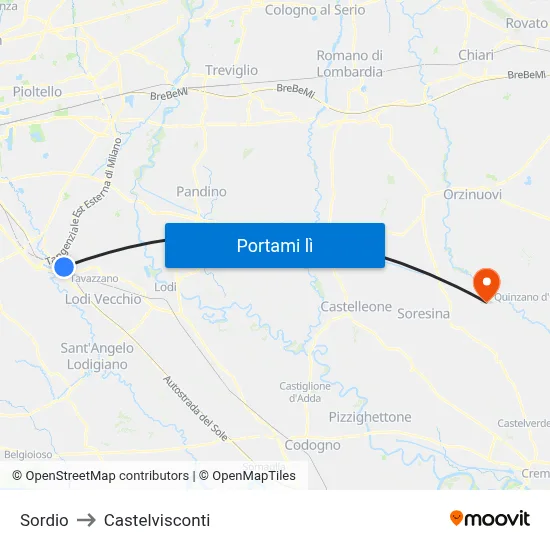 Sordio to Castelvisconti map