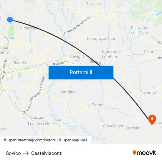 Sovico to Castelvisconti map